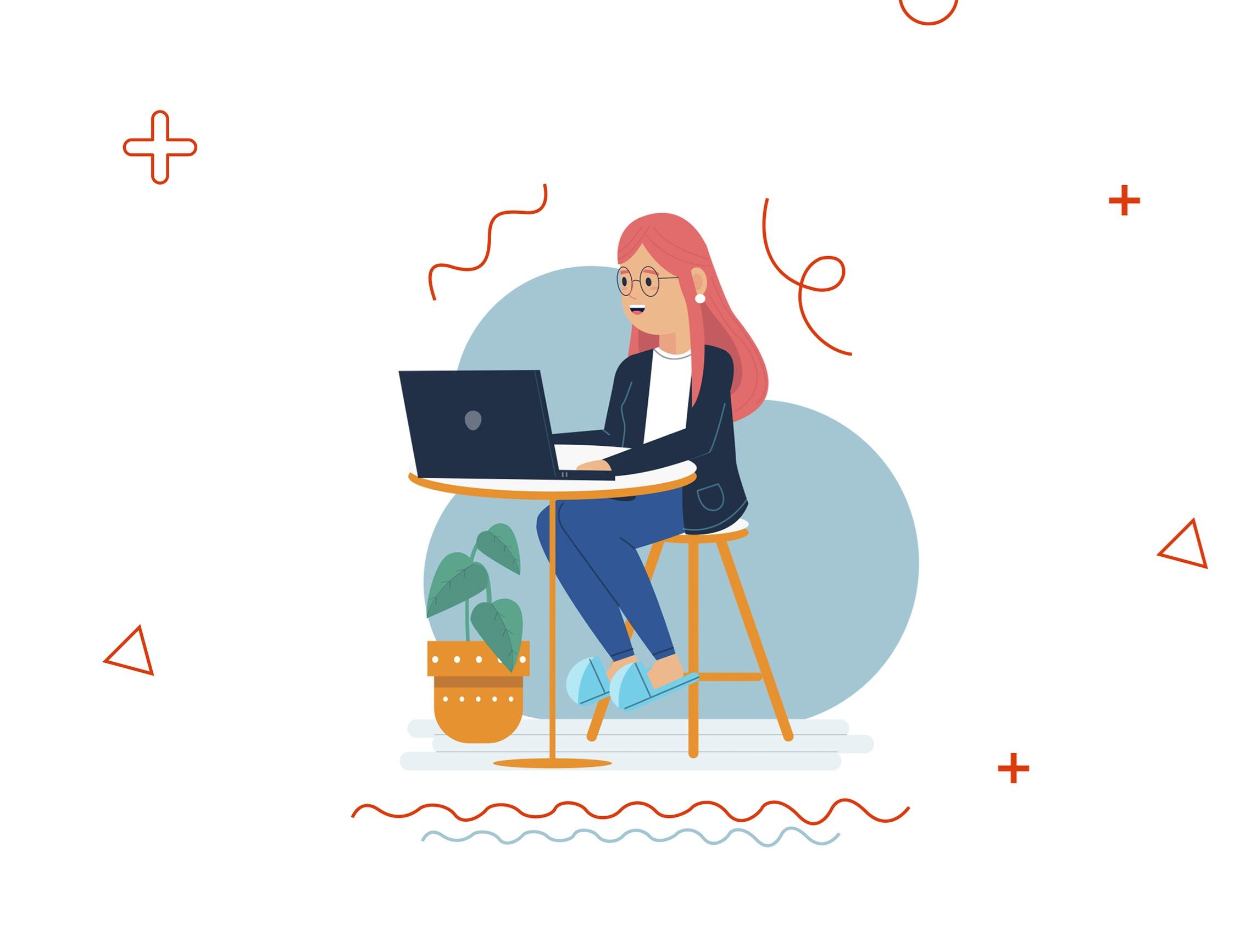 woman on computer animation